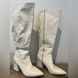 Wide Calf Faux Crocodile White knee high boots Size 10
